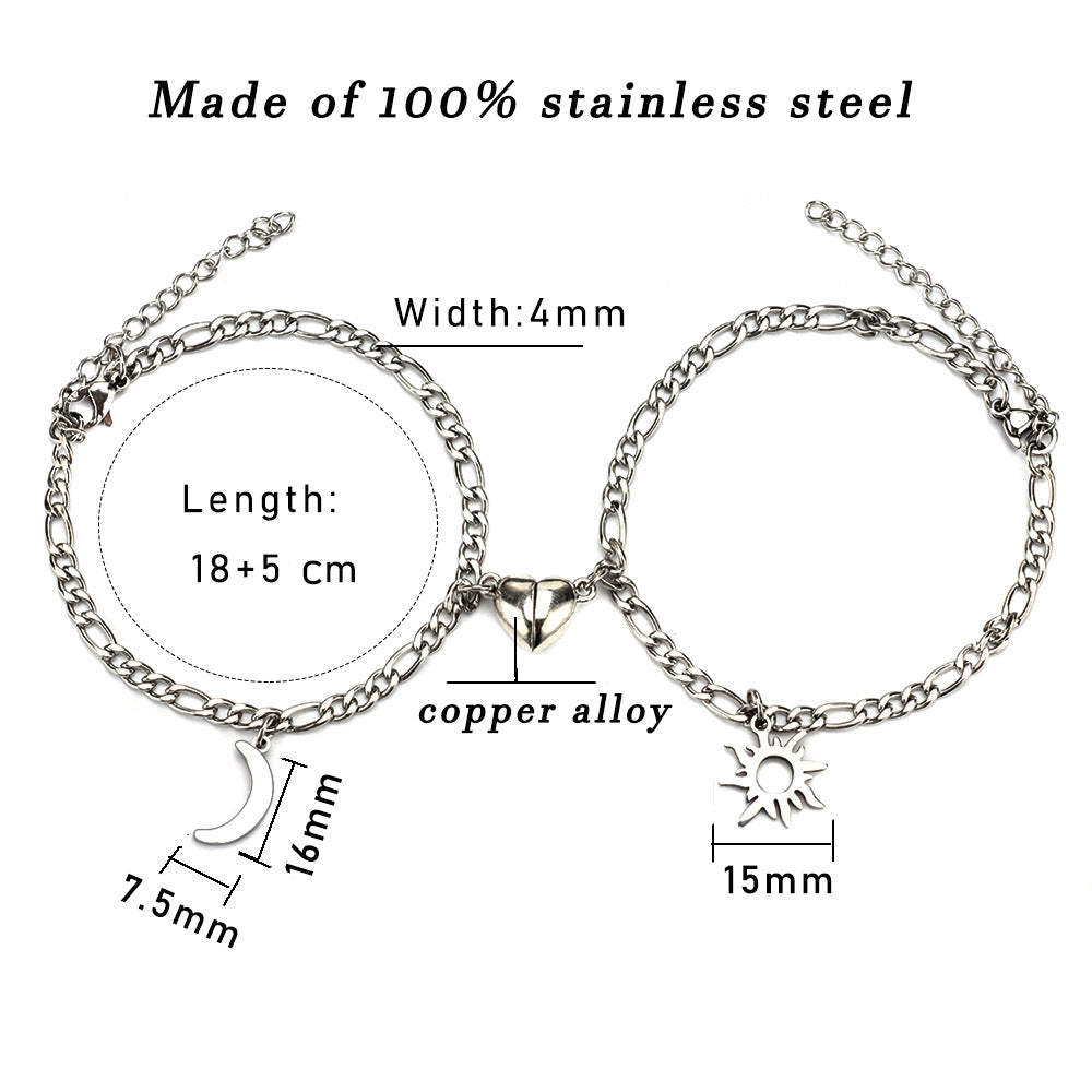 Couples Sun Moon Magnetic Bracelets | Stainless Steel Set - Artistic Decor
