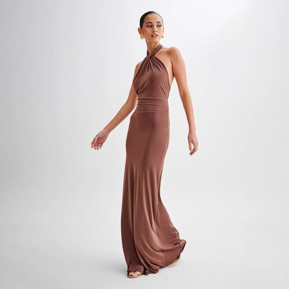 Ins Bodycon Halter Dress Sexy Backless Slim Fit Waist Slimming Maxi Dresses Prom Party Club Clothing For Women - Modern Print