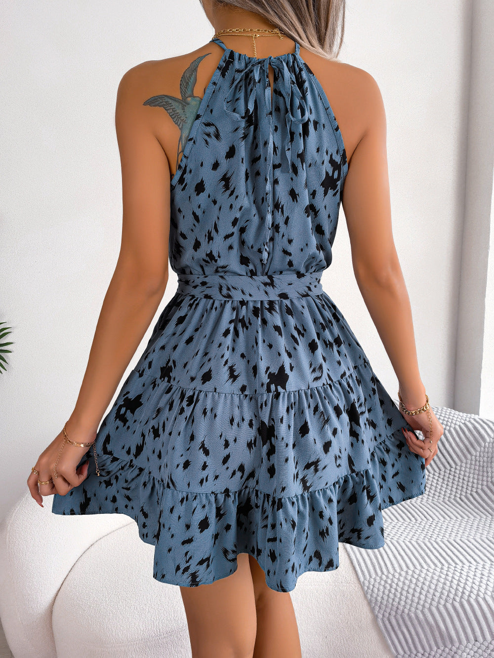 Casual Leopard Print Ruffled Swing Dress Summer Fashion Beach Dresses Women - Exclusive Edition