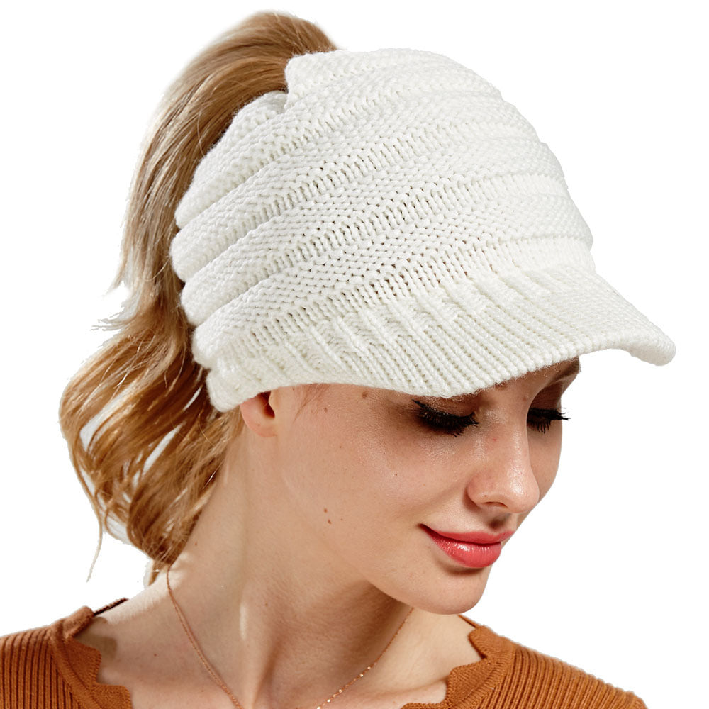 Women's Ponytail Knit Beanie | Warm Winter Knitted Hat - Gallery Edition