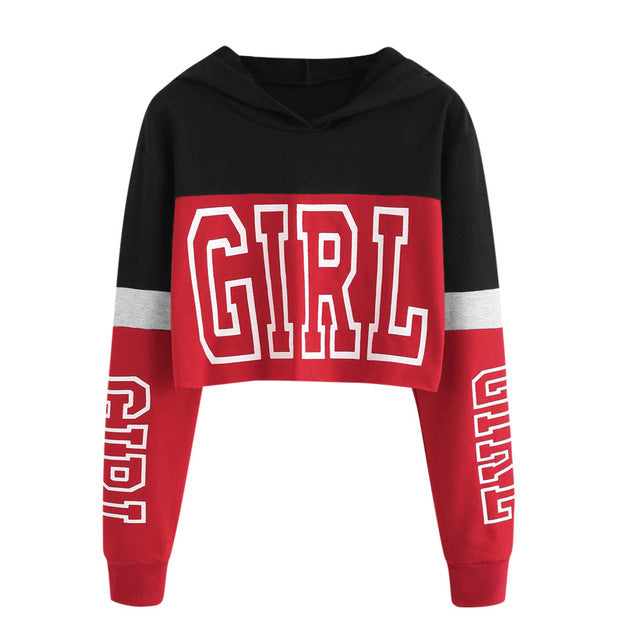Crop Top Hoodie Sweatshirt Hoodies Women Patchwork Lett - Design Poster
