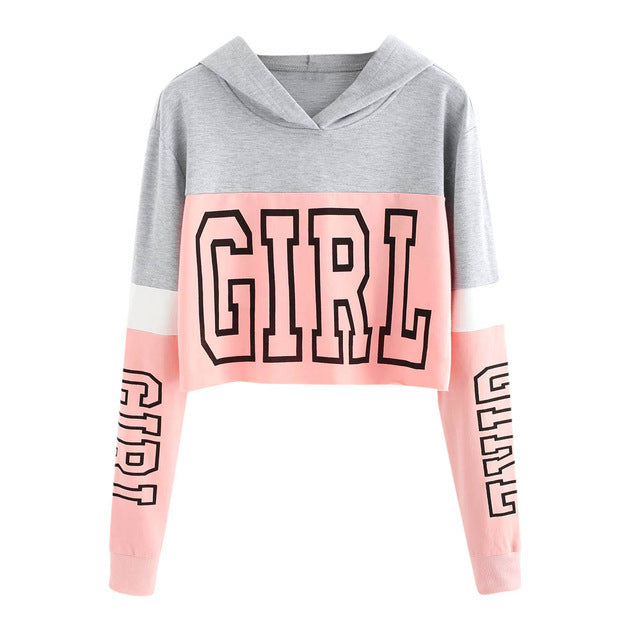 Crop Top Hoodie Sweatshirt Hoodies Women Patchwork Lett - Design Poster