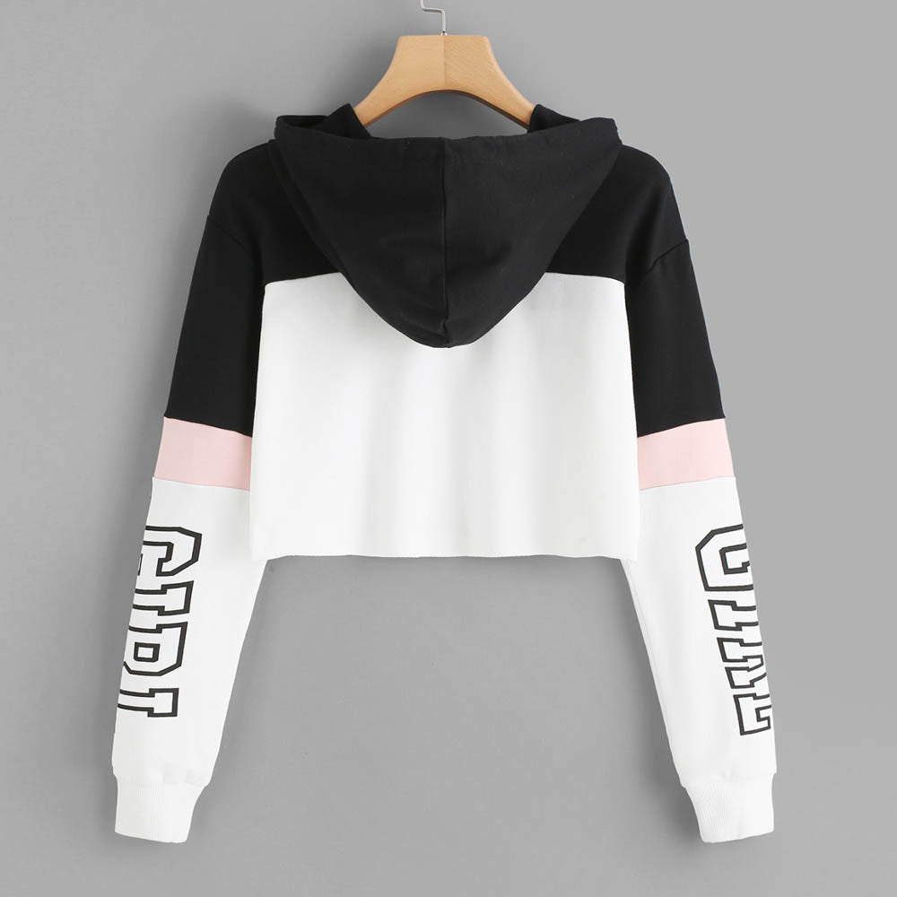 Crop Top Hoodie Sweatshirt Hoodies Women Patchwork Lett - Design Poster