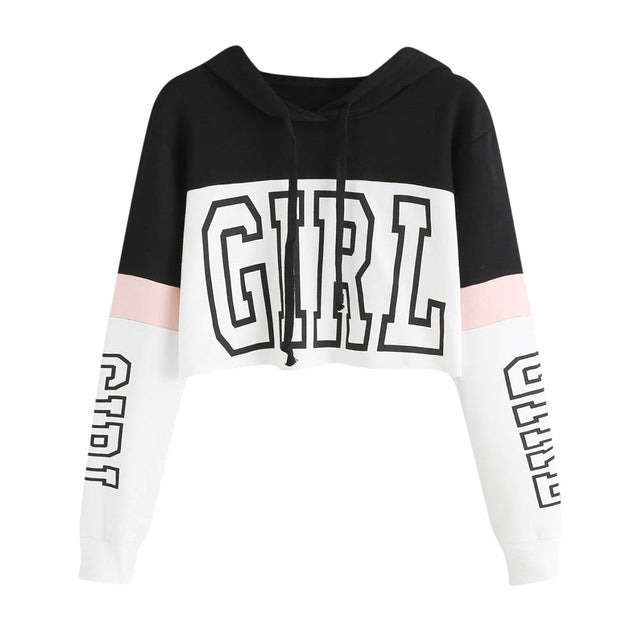 Crop Top Hoodie Sweatshirt Hoodies Women Patchwork Lett - Design Poster
