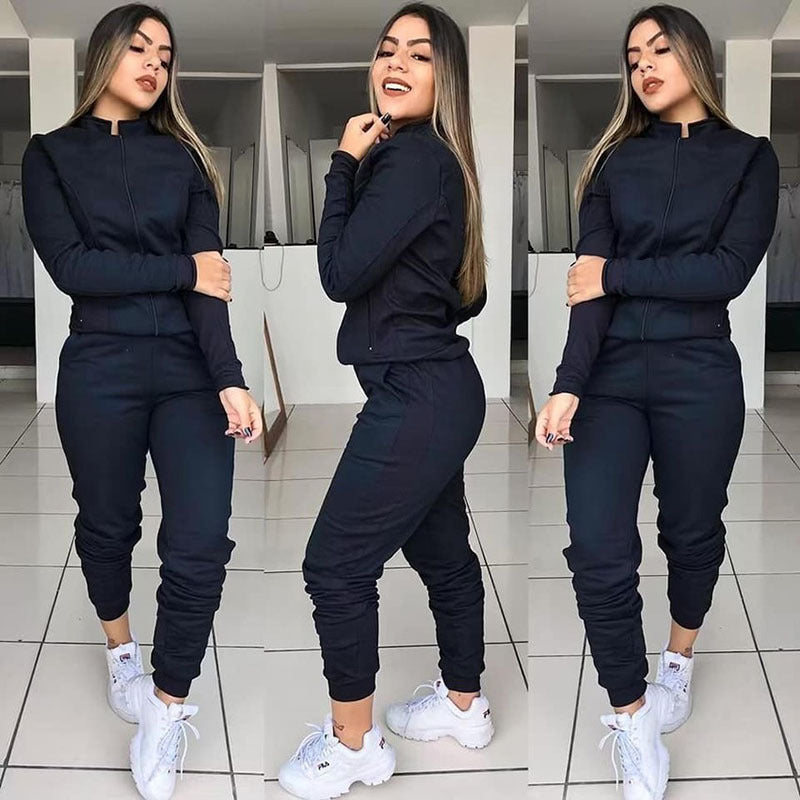 Women's Two Piece Fitness Set | Long Sleeve Pants Outfit - Artistic Decor