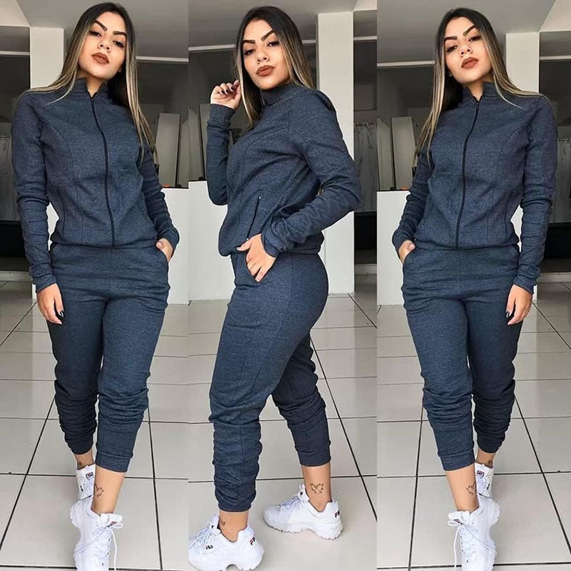 Women's Two Piece Fitness Set | Long Sleeve Pants Outfit - Artistic Decor