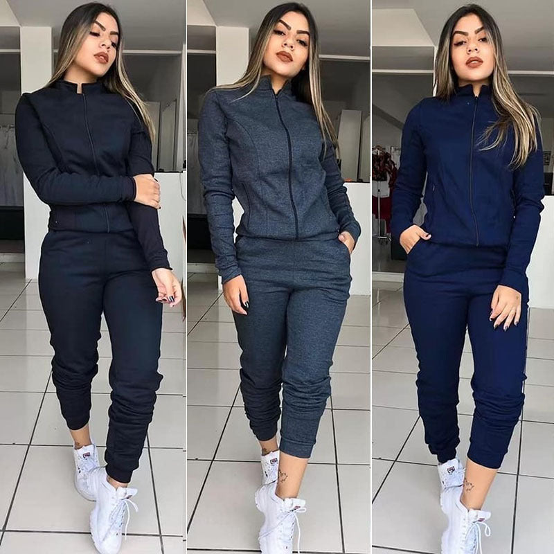 Women's Two Piece Fitness Set | Long Sleeve Pants Outfit - Artistic Decor