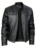 Men's Stand-up Collar Leather Jacket Business Casual Jacket - Home Decor