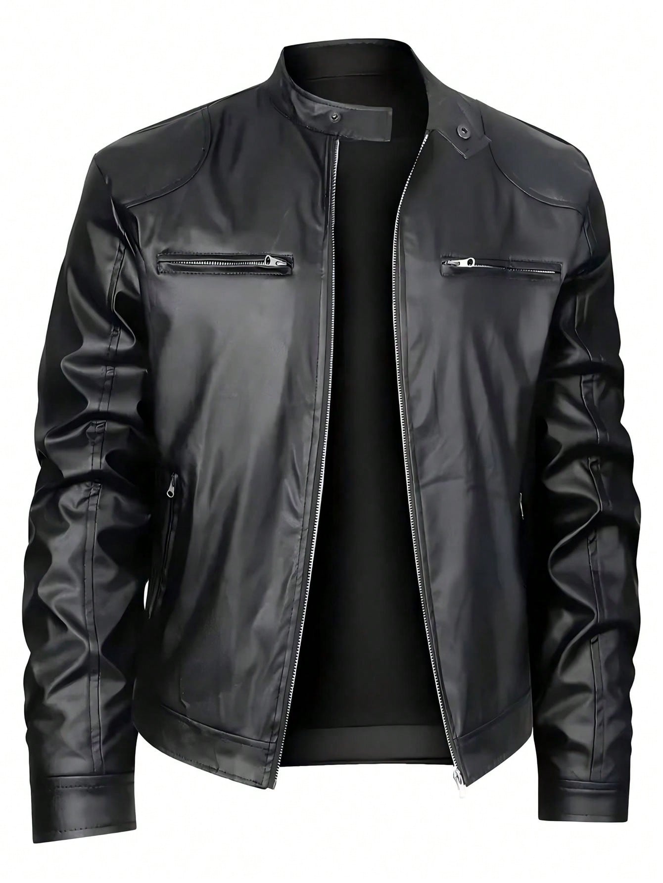 Men's Stand-up Collar Leather Jacket Business Casual Jacket - Home Decor