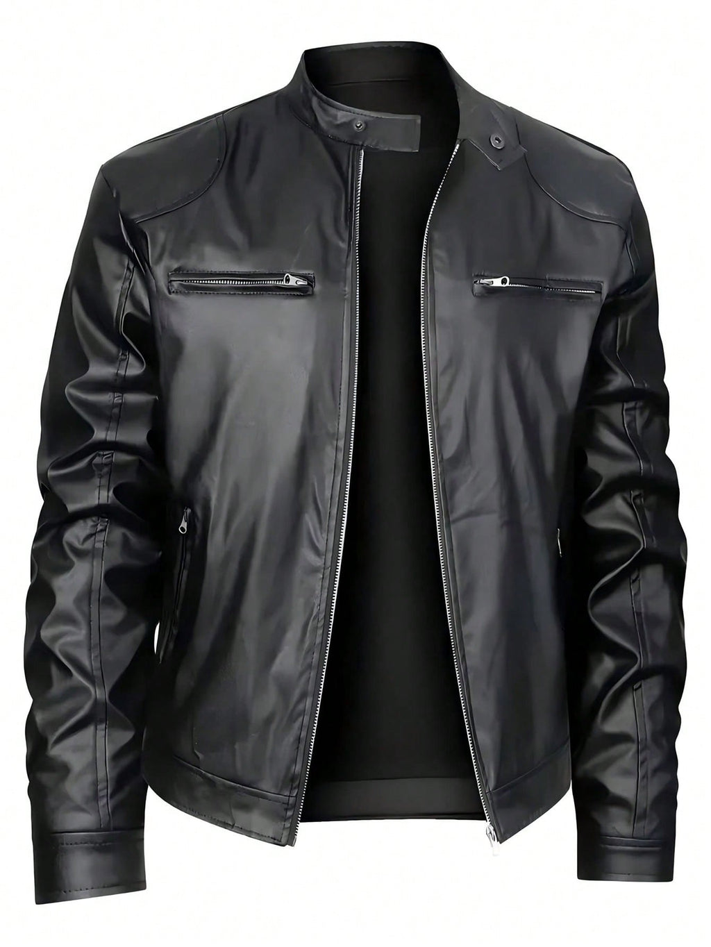 Men's Stand-up Collar Leather Jacket Business Casual Jacket - Home Decor