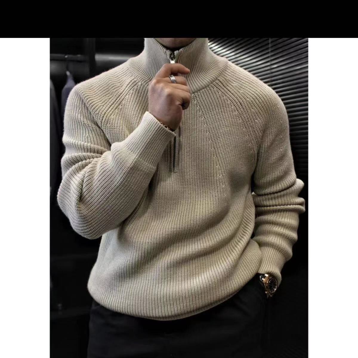 Men's Half Zipped Stand Collar Sweater Thickened - Home Decor