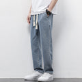 Summer Loose Wide Leg Jeans Pants Men Fashion Drawstring Elasticated Straight Trousers - Home Decor