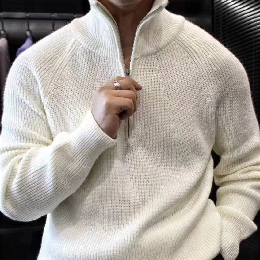Men's Half Zipped Stand Collar Sweater Thickened - Home Decor