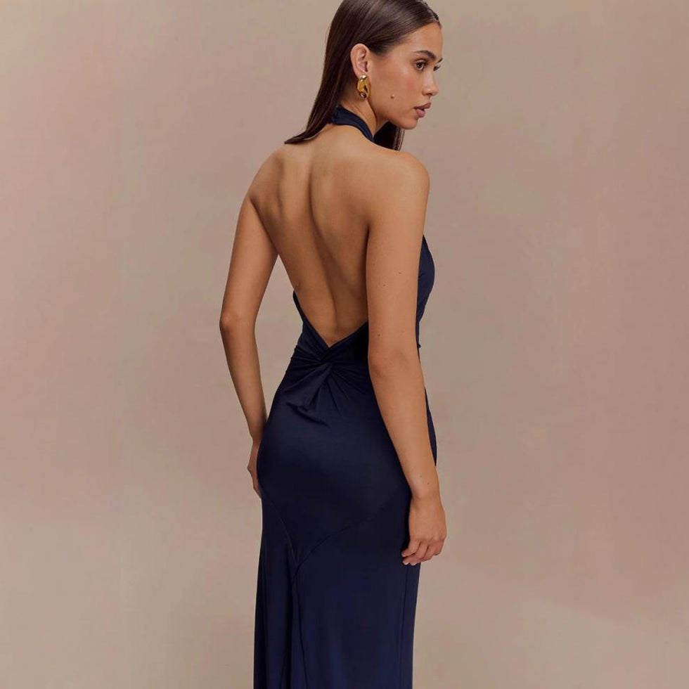 Ins Bodycon Halter Dress Sexy Backless Slim Fit Waist Slimming Maxi Dresses Prom Party Club Clothing For Women - Modern Print