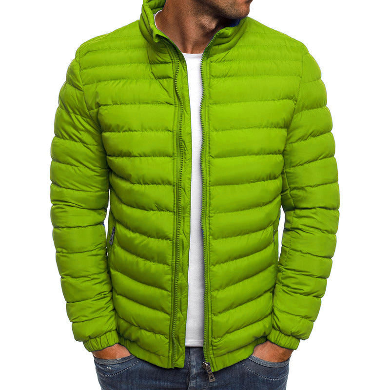 Men Jacket Zipper Solid Color Long Sleeves Pockets Coldproof Autumn Thicken Cotton Padded Overcoat For Outdoor - Home Decor