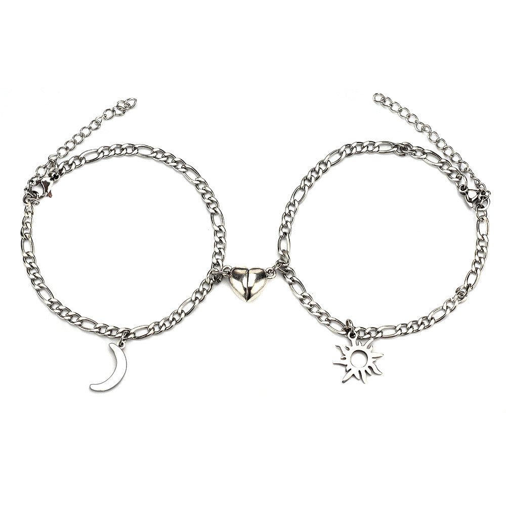 Couples Sun Moon Magnetic Bracelets | Stainless Steel Set - Artistic Decor