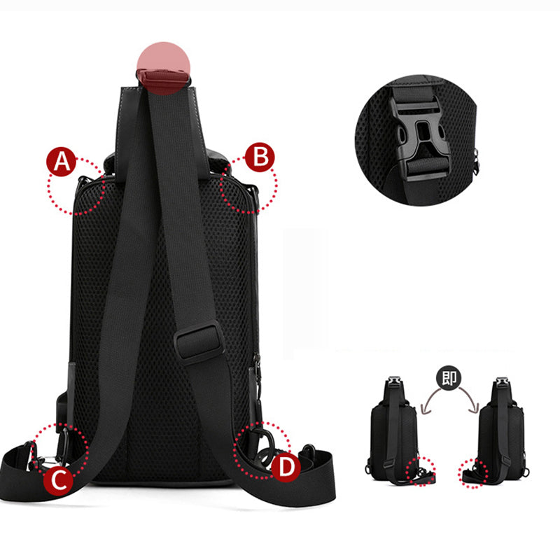 Men's Multifunction Sling Backpack | USB Crossbody Bag - Design Poster