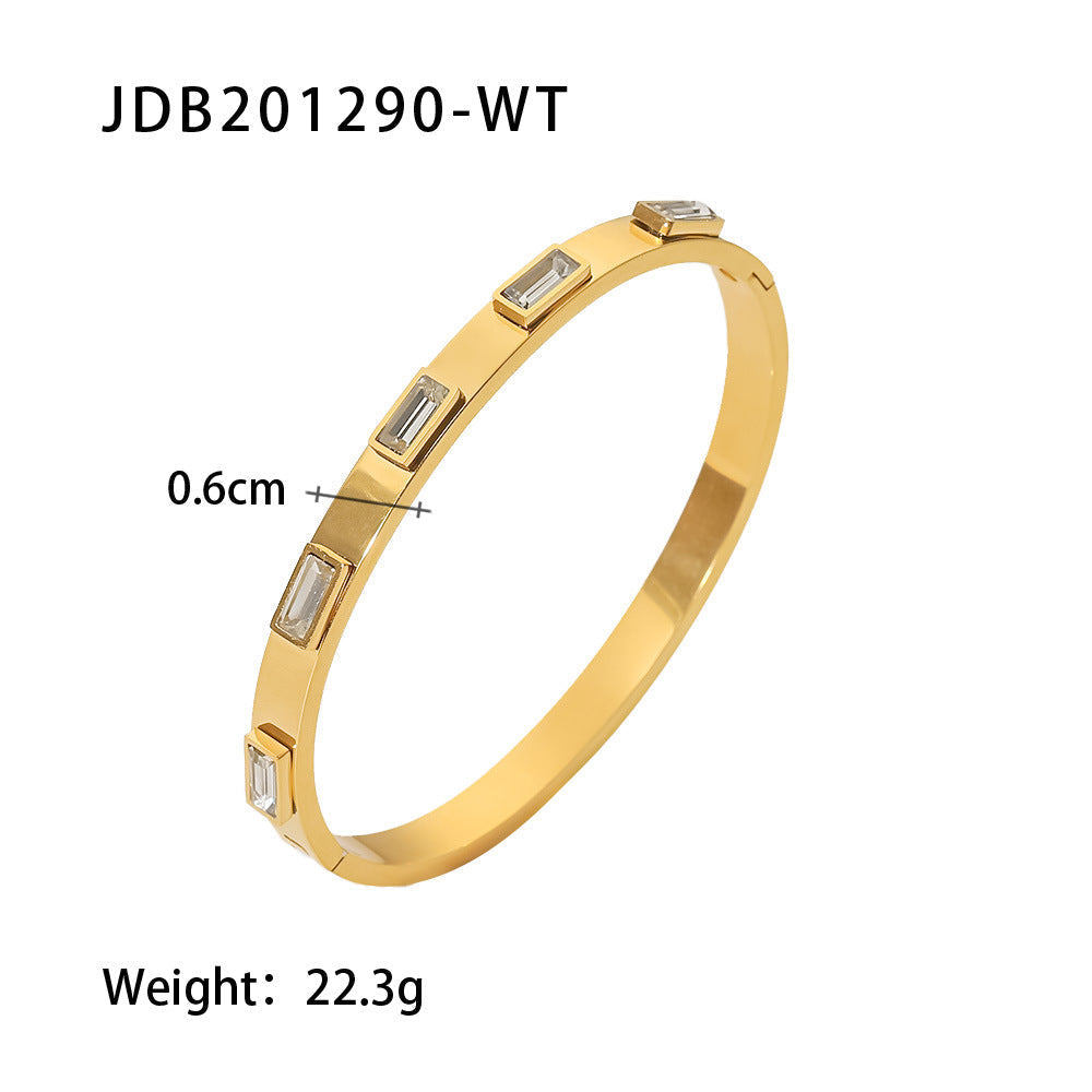 Gold-Plated Zirconia Bracelet | Stainless Steel Jewelry - Modern Print