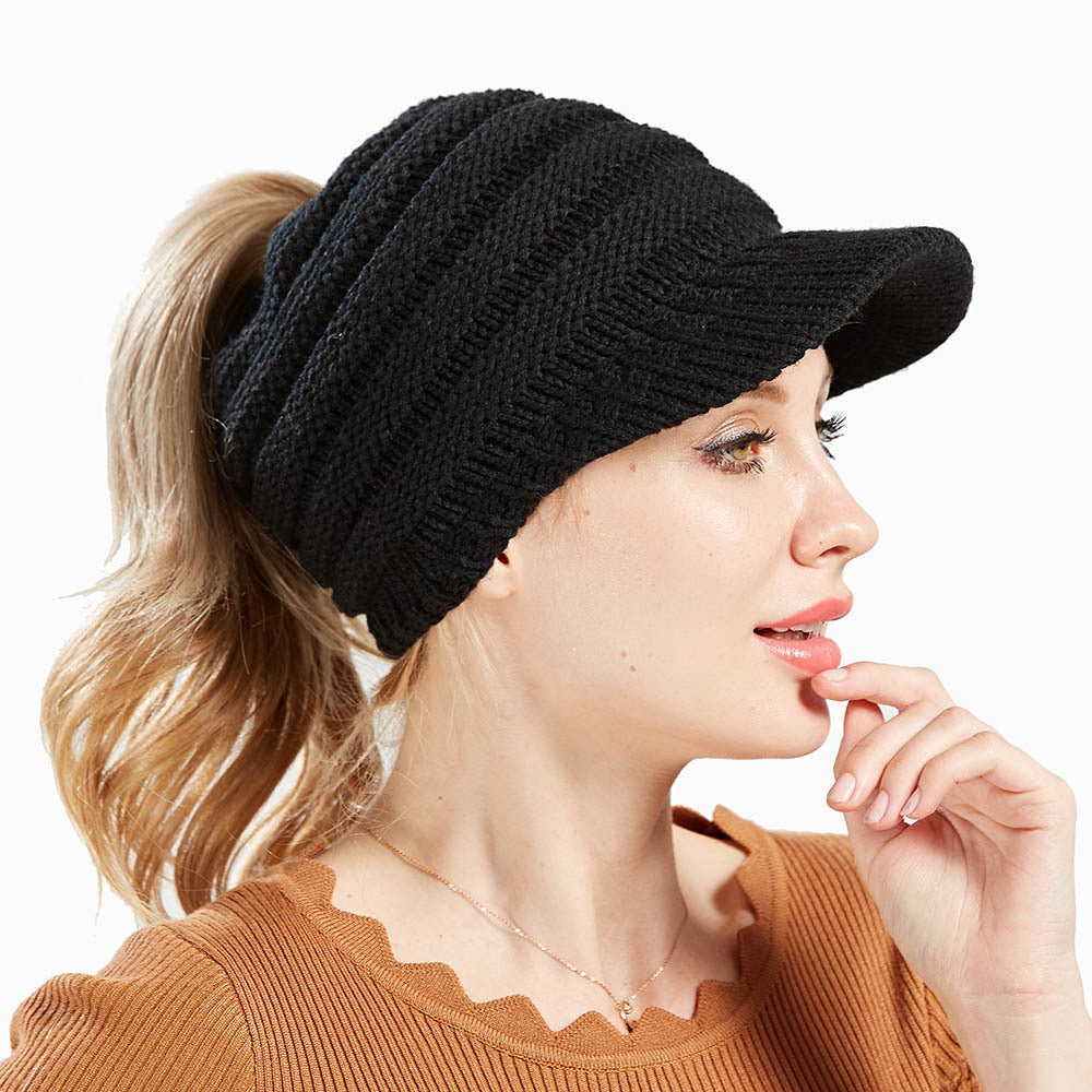 Women's Ponytail Knit Beanie | Warm Winter Knitted Hat - Gallery Edition