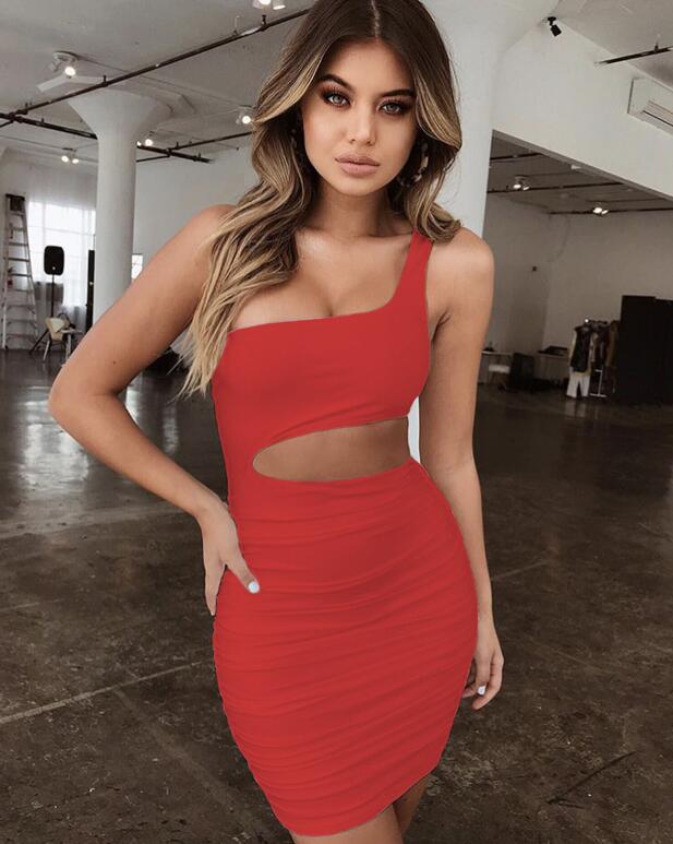 Slim One-shoulder Short Dress Sexy Fashion Hollow Mini Dresses For Women - Premium Canvas