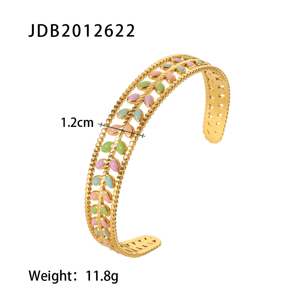 Gold-Plated Zirconia Bracelet | Stainless Steel Jewelry - Modern Print