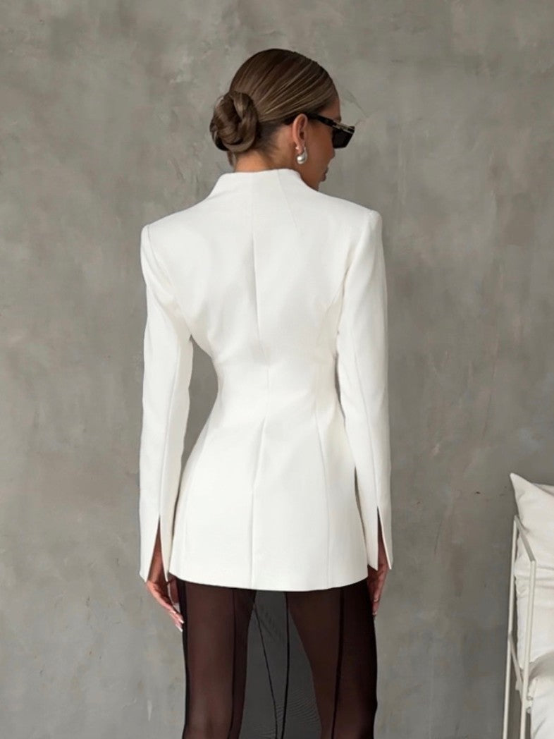 White Lapel Blazers - Artistic Decor