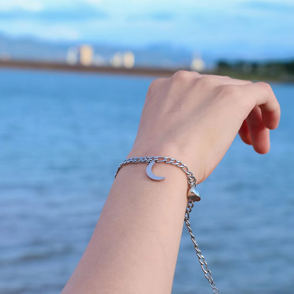 Couples Sun Moon Magnetic Bracelets | Stainless Steel Set - Artistic Decor