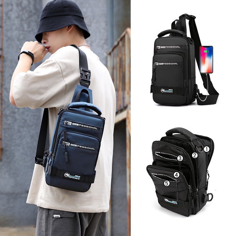 Men's Multifunction Sling Backpack | USB Crossbody Bag - Design Poster