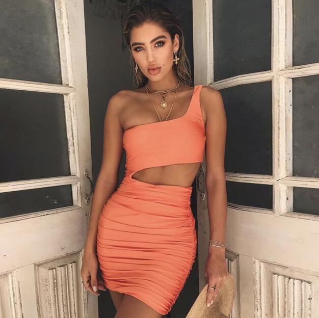 Slim One-shoulder Short Dress Sexy Fashion Hollow Mini Dresses For Women - Premium Canvas
