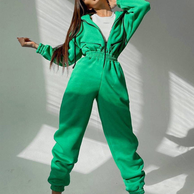Women's Two Piece Hoodie Set | Casual Zip-Up Tracksuit - Home Decor