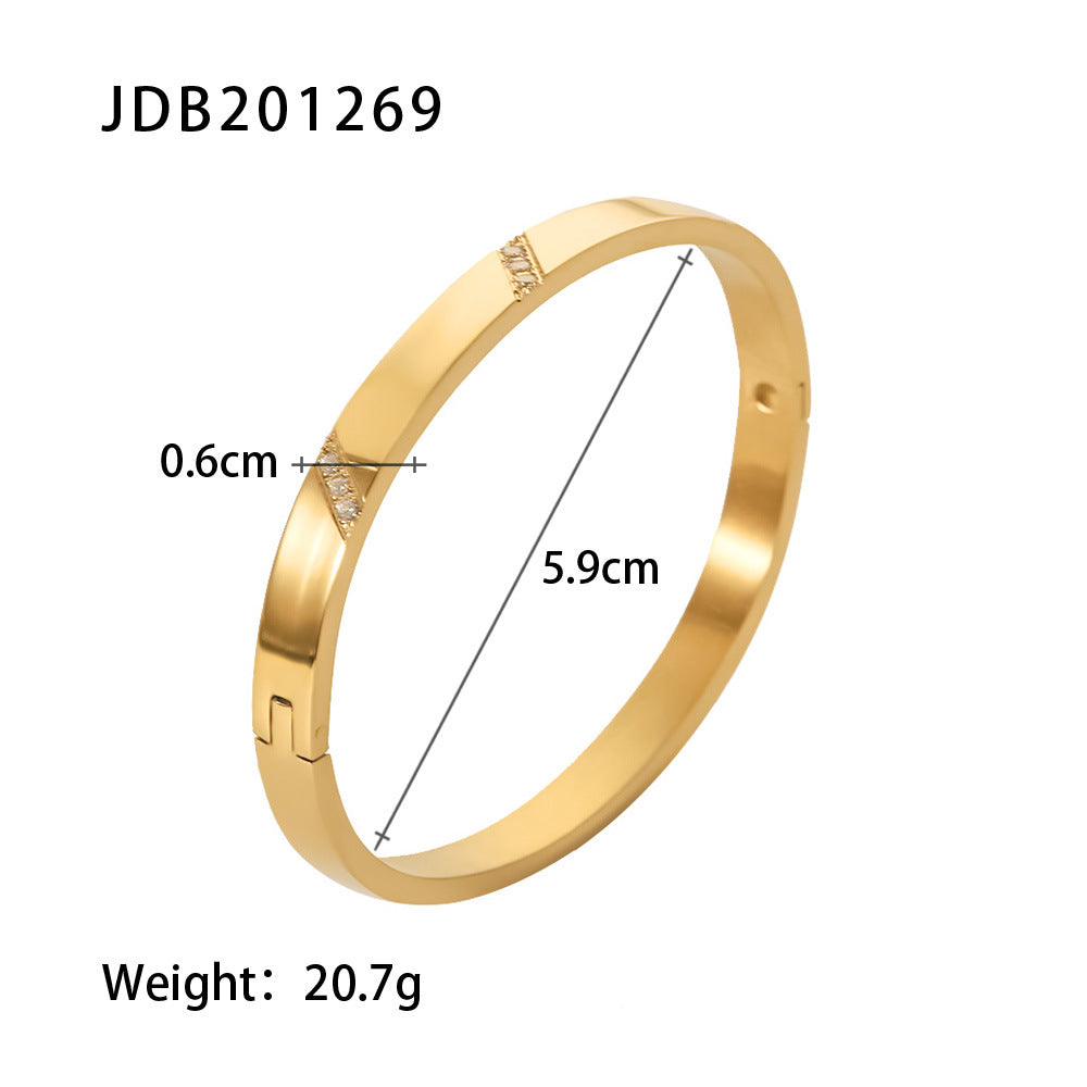 Gold-Plated Zirconia Bracelet | Stainless Steel Jewelry - Modern Print