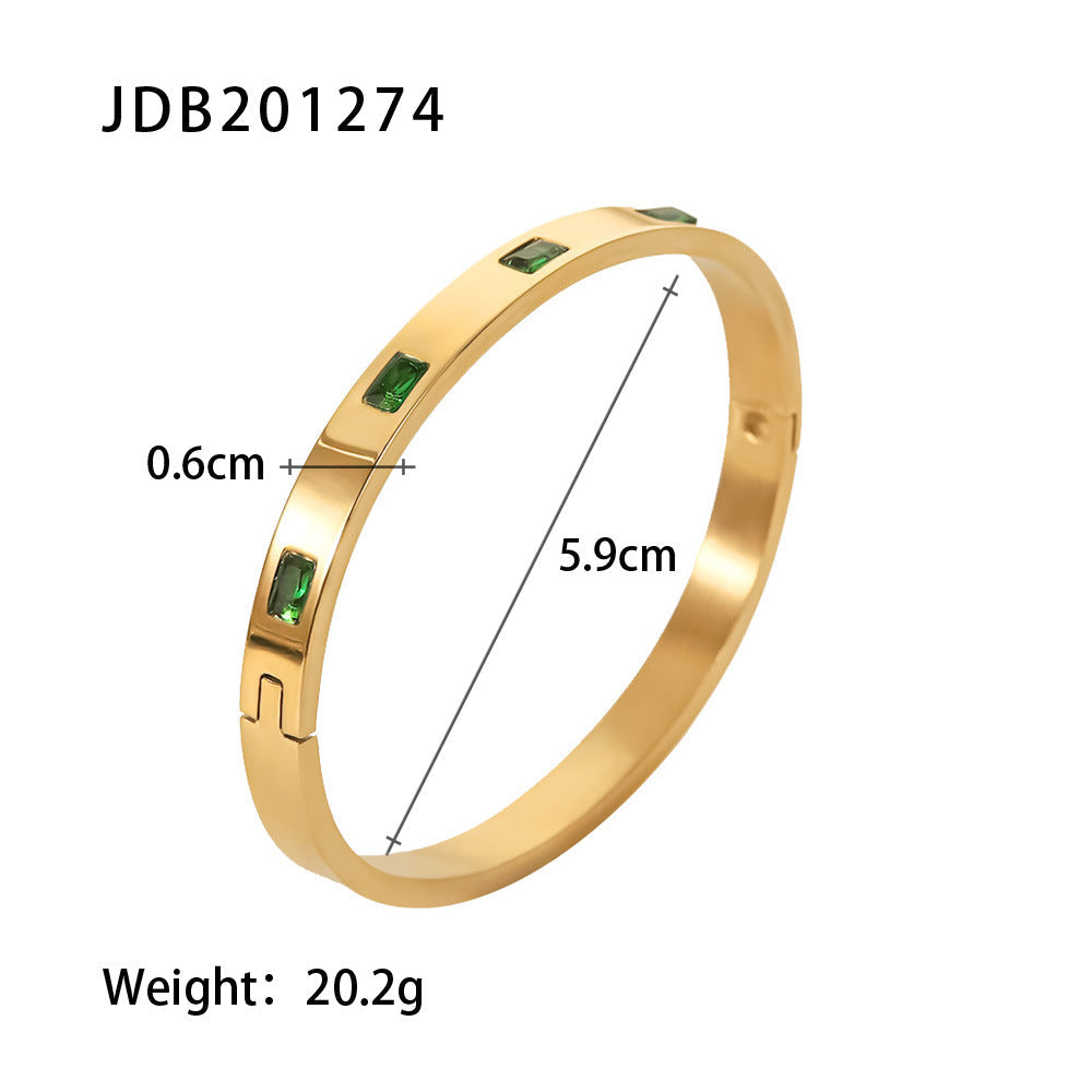 Gold-Plated Zirconia Bracelet | Stainless Steel Jewelry - Modern Print