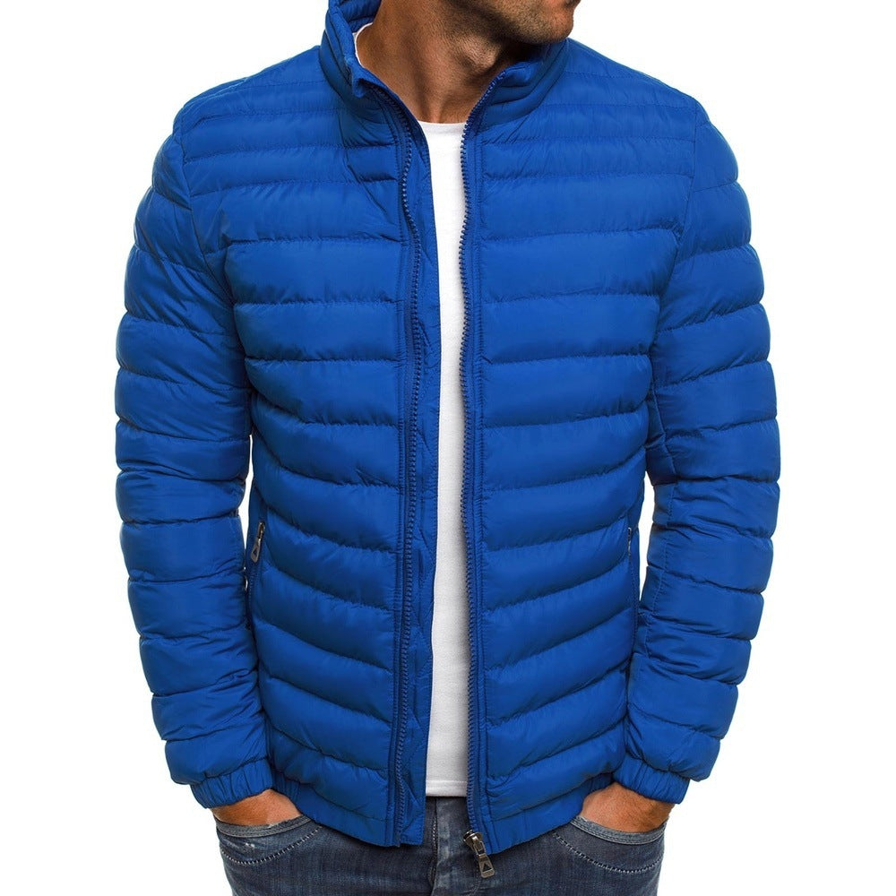 Men Jacket Zipper Solid Color Long Sleeves Pockets Coldproof Autumn Thicken Cotton Padded Overcoat For Outdoor - Home Decor
