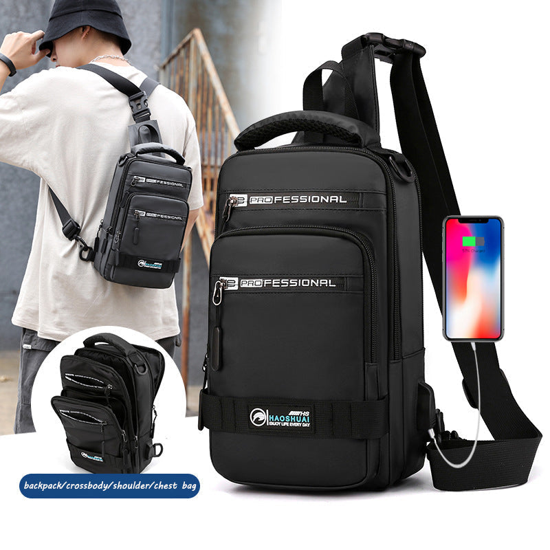 Men's Multifunction Sling Backpack | USB Crossbody Bag - Design Poster