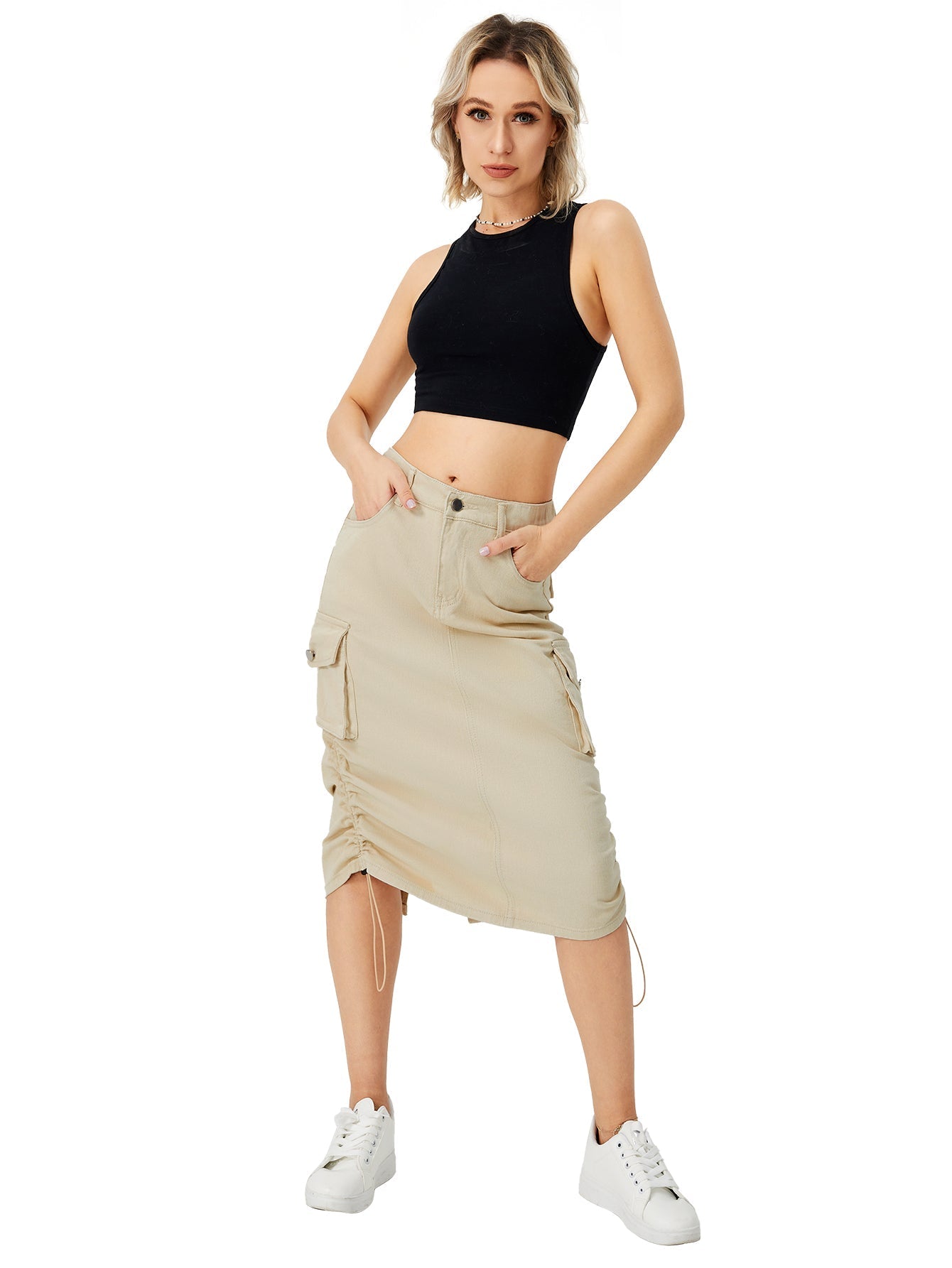 Women's Cargo Maxi Skirt | High Waist Split Pocket Skirt - Premium Canvas