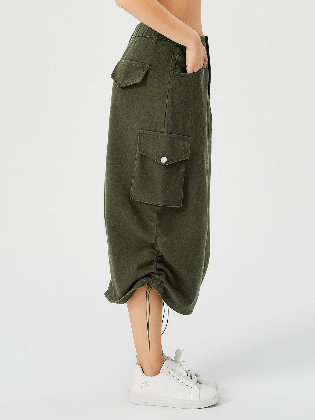 Women's Cargo Maxi Skirt | High Waist Split Pocket Skirt - Premium Canvas