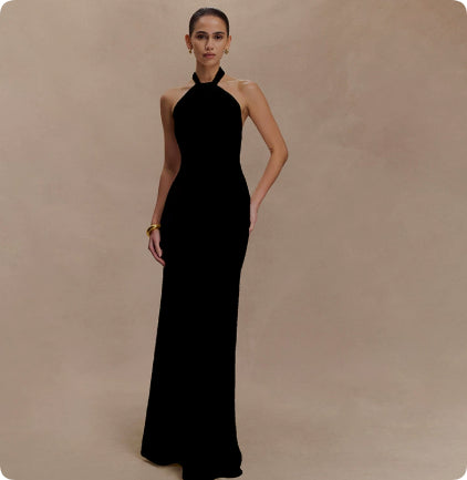 Ins Bodycon Halter Dress Sexy Backless Slim Fit Waist Slimming Maxi Dresses Prom Party Club Clothing For Women - Modern Print