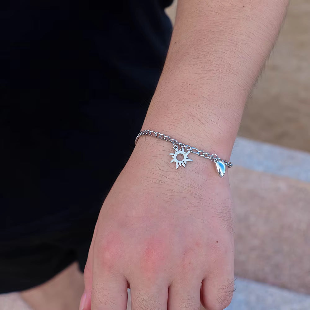 Couples Sun Moon Magnetic Bracelets | Stainless Steel Set - Artistic Decor
