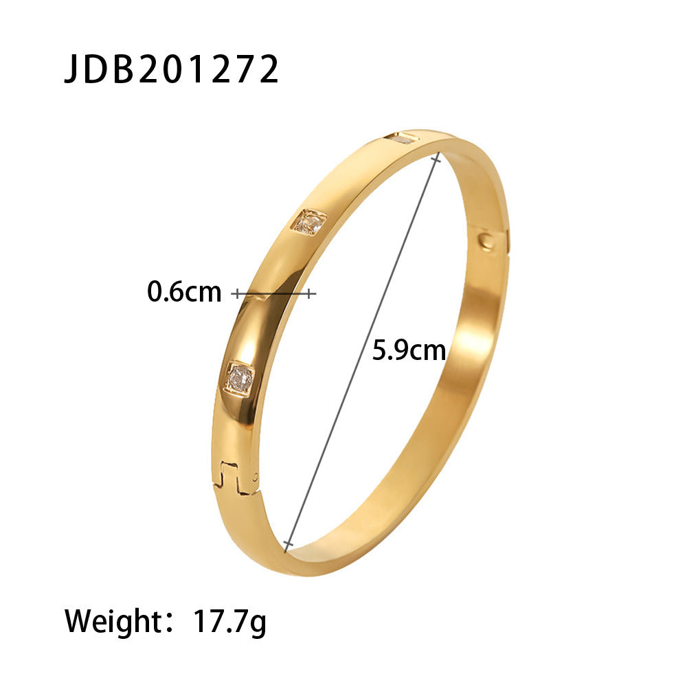 Gold-Plated Zirconia Bracelet | Stainless Steel Jewelry - Modern Print