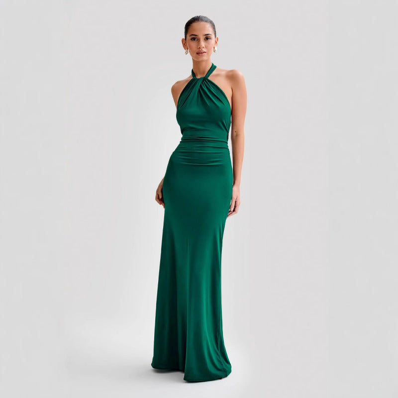 Ins Bodycon Halter Dress Sexy Backless Slim Fit Waist Slimming Maxi Dresses Prom Party Club Clothing For Women - Modern Print