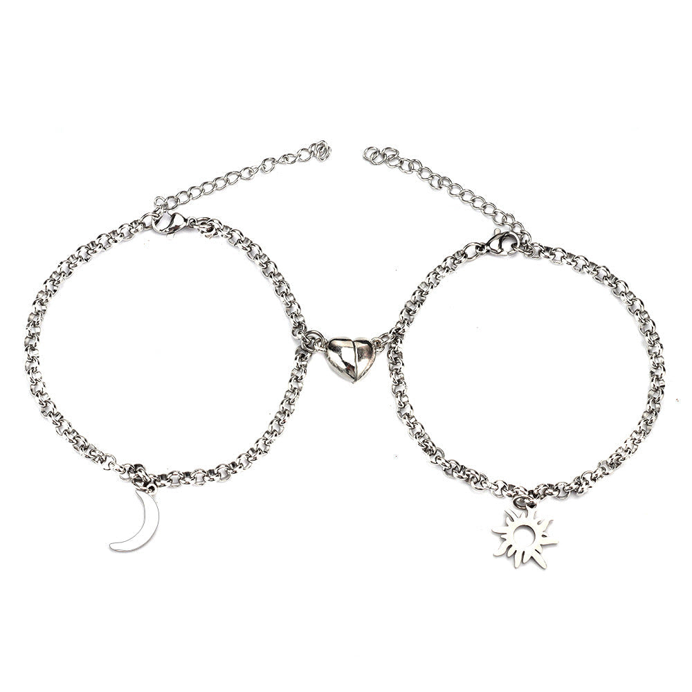 Couples Sun Moon Magnetic Bracelets | Stainless Steel Set - Artistic Decor