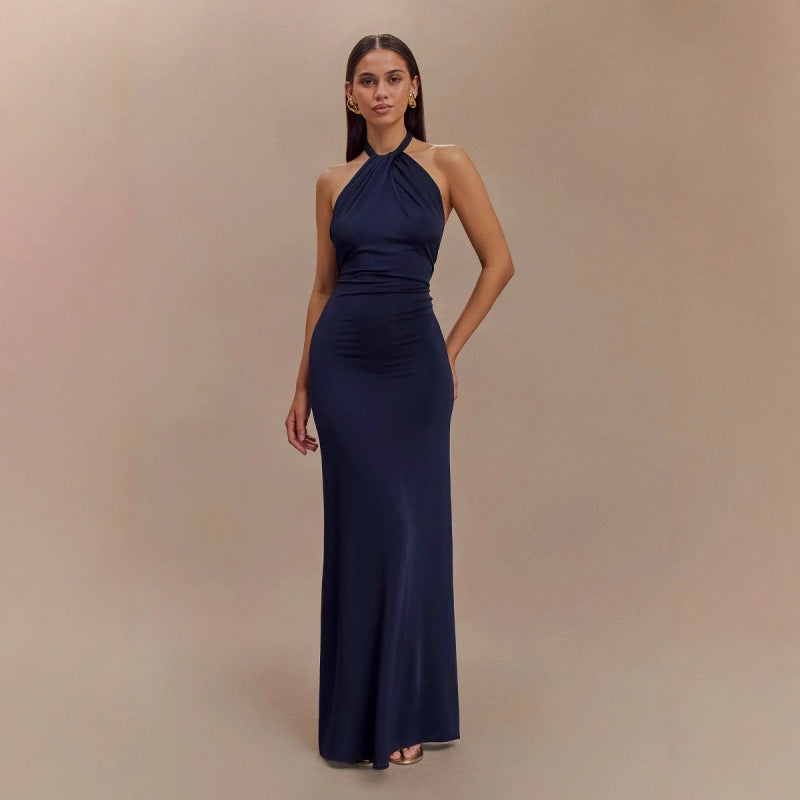 Ins Bodycon Halter Dress Sexy Backless Slim Fit Waist Slimming Maxi Dresses Prom Party Club Clothing For Women - Modern Print