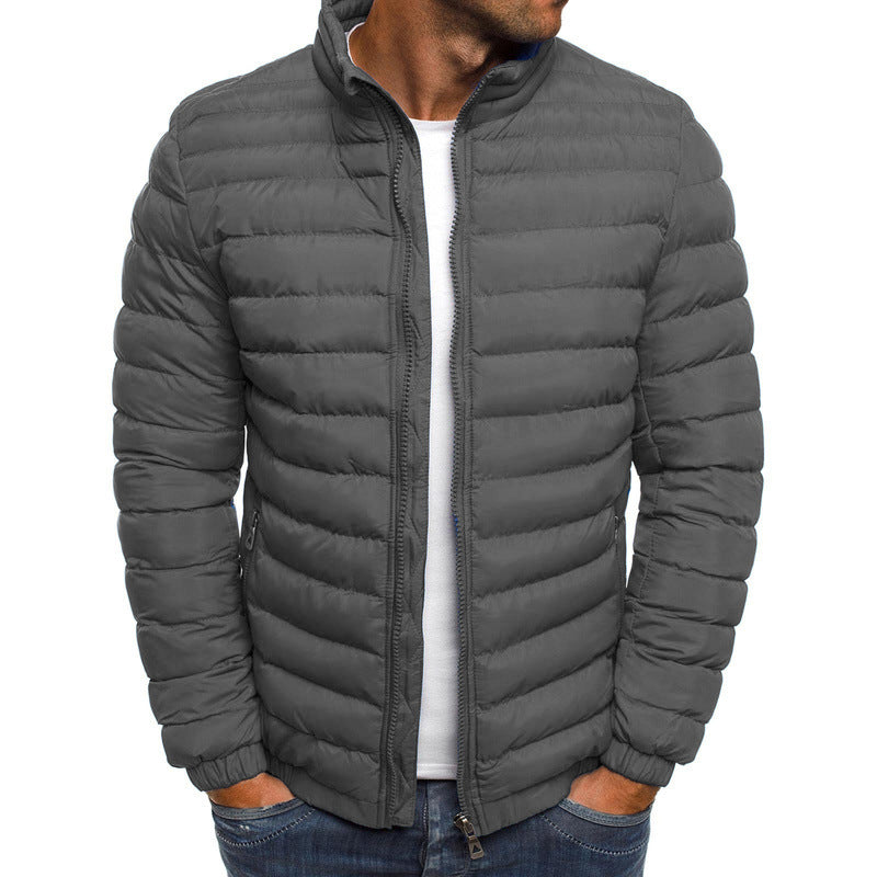 Men Jacket Zipper Solid Color Long Sleeves Pockets Coldproof Autumn Thicken Cotton Padded Overcoat For Outdoor - Home Decor