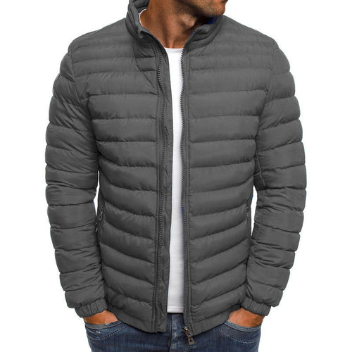 Men Jacket Zipper Solid Color Long Sleeves Pockets Coldproof Autumn Thicken Cotton Padded Overcoat For Outdoor - Home Decor