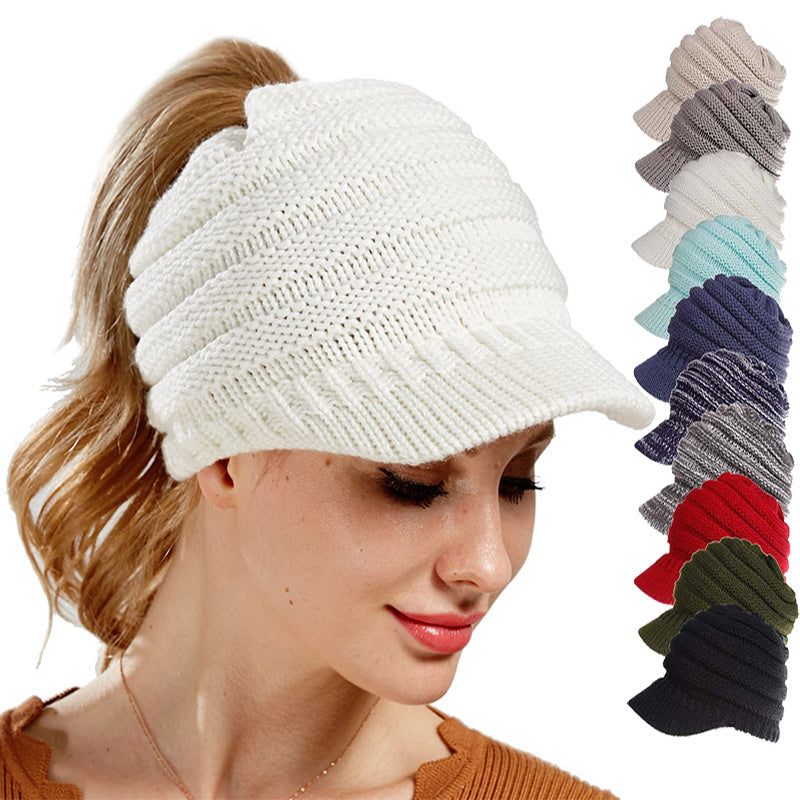 Women's Ponytail Knit Beanie | Warm Winter Knitted Hat - Gallery Edition