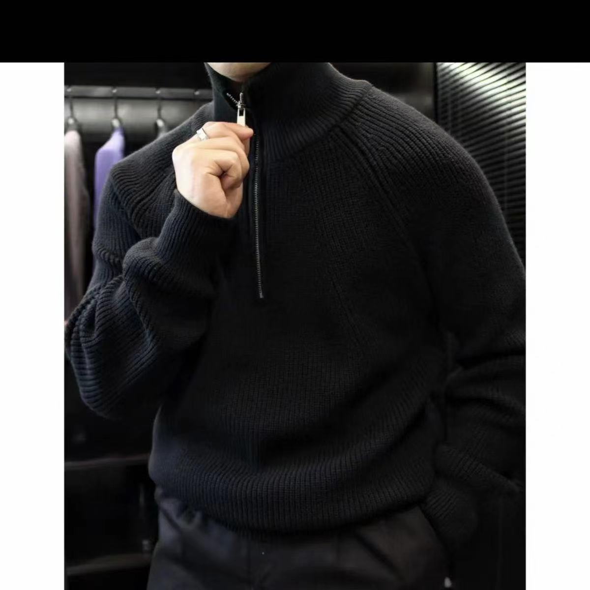 Men's Half Zipped Stand Collar Sweater Thickened - Home Decor