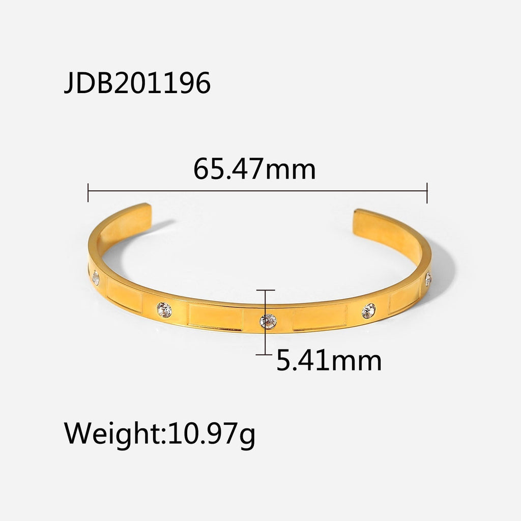 Gold-Plated Zirconia Bracelet | Stainless Steel Jewelry - Modern Print