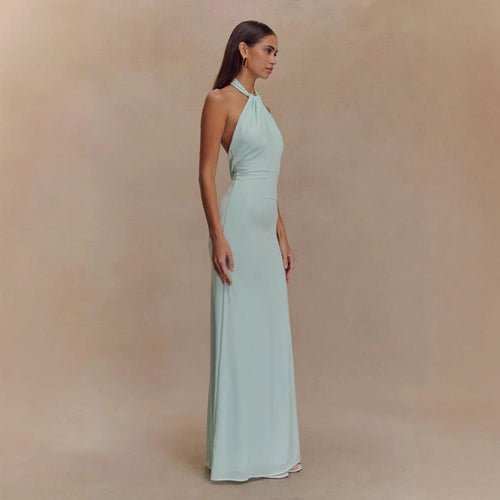 Ins Bodycon Halter Dress Sexy Backless Slim Fit Waist Slimming Maxi Dresses Prom Party Club Clothing For Women - Modern Print
