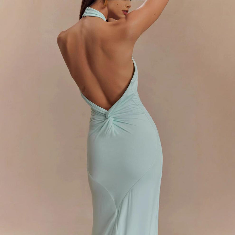 Ins Bodycon Halter Dress Sexy Backless Slim Fit Waist Slimming Maxi Dresses Prom Party Club Clothing For Women - Modern Print