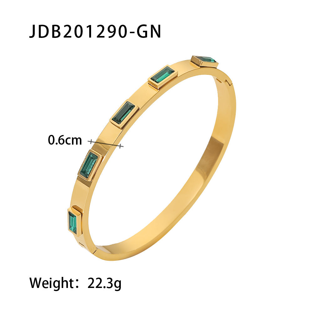 Gold-Plated Zirconia Bracelet | Stainless Steel Jewelry - Modern Print